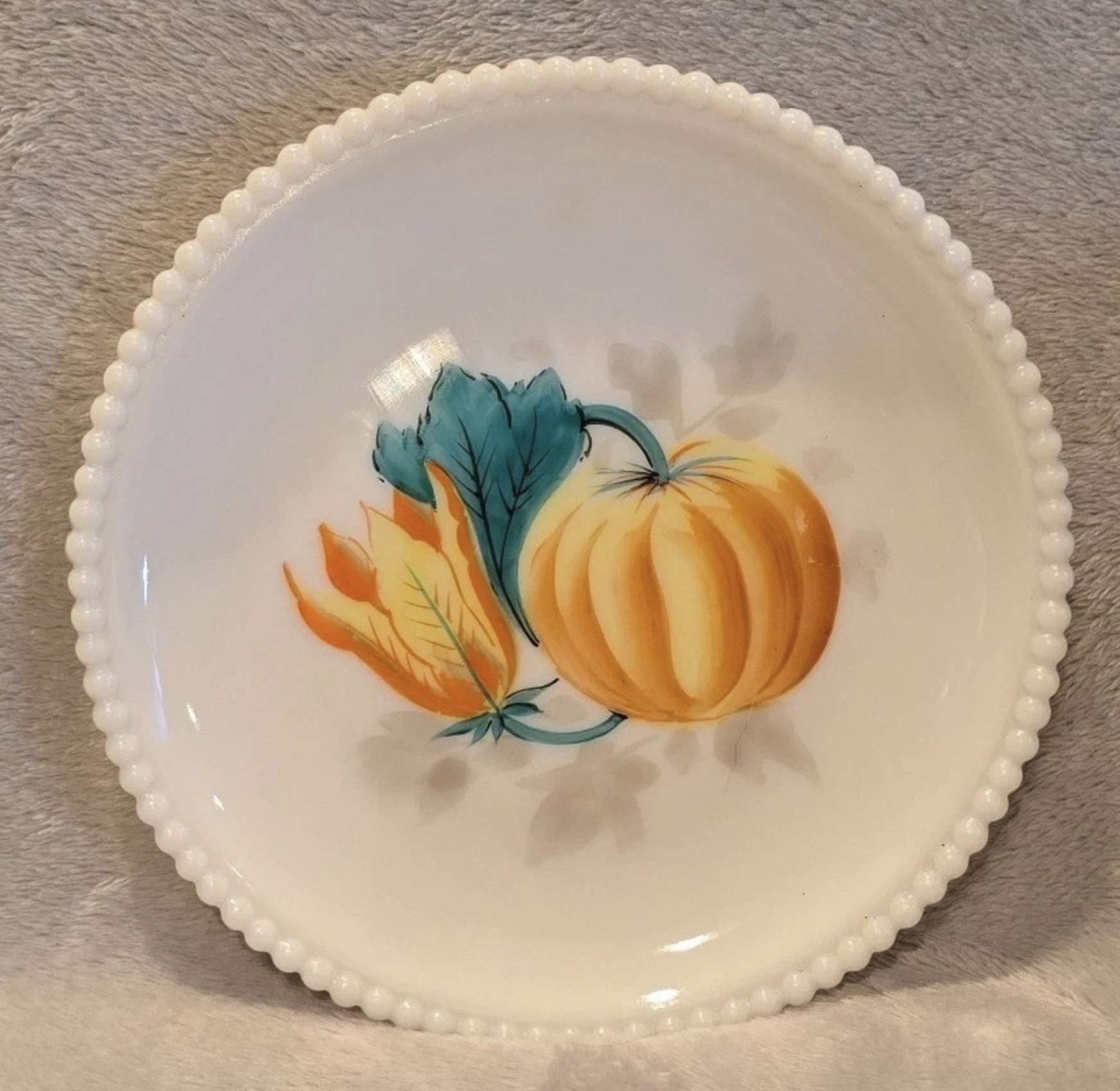 Beaded Grape Plate with Pumpkin Decal