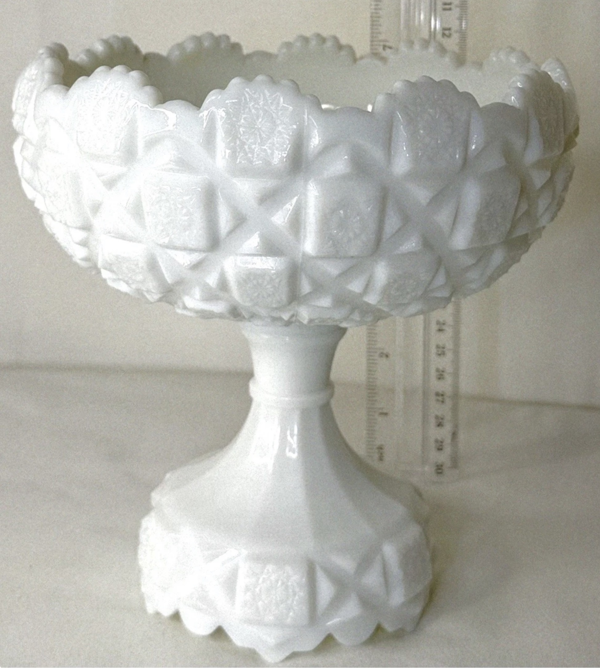 Old Quilt Footed Compote Cupped Bowl