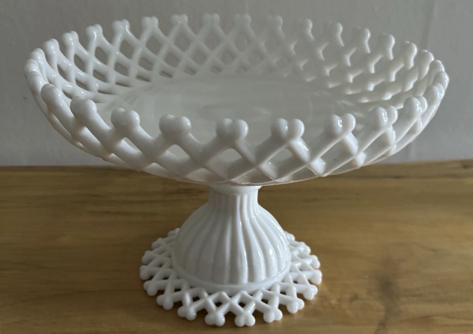 Lattice Footed Milk Glass Compote