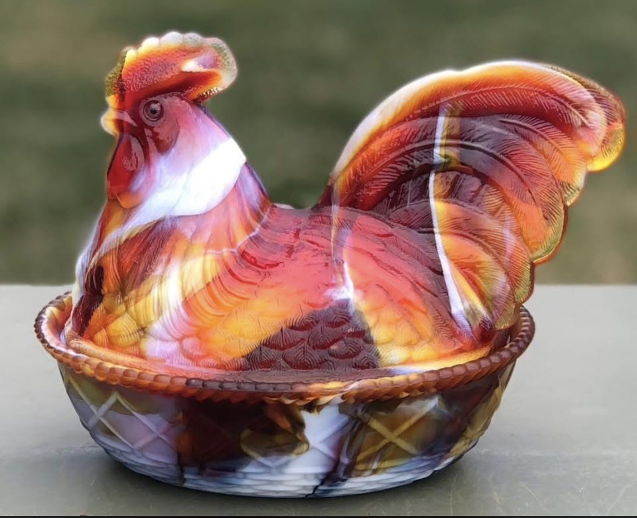 Rooster on Basketweave Base Ruby Marble