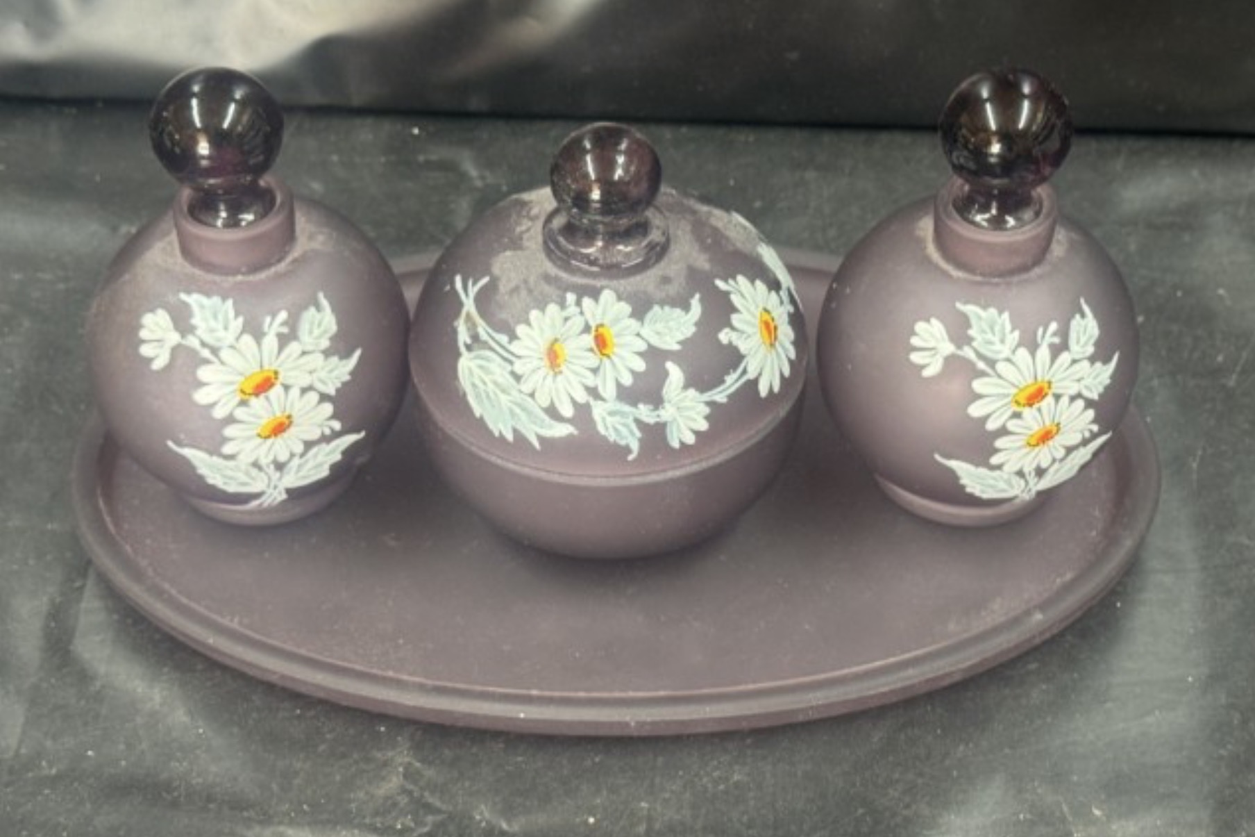 1902 Dresser Set Lilac Mist Hand-Painted Daisies