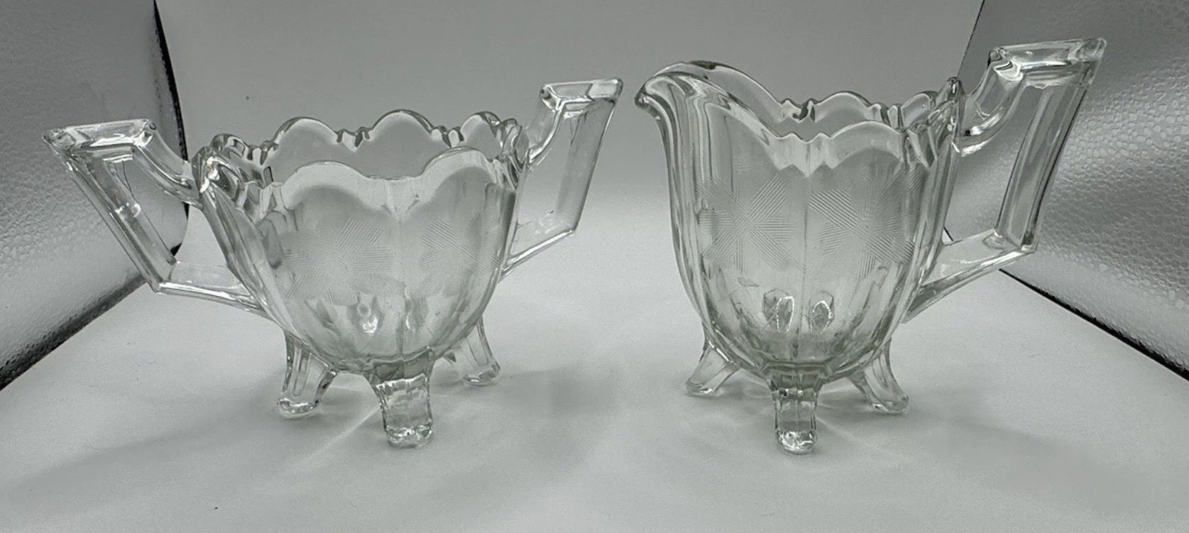 Indiana Glass #125 Colonial Etched Floral Creamer & Sugar Bowl Set 