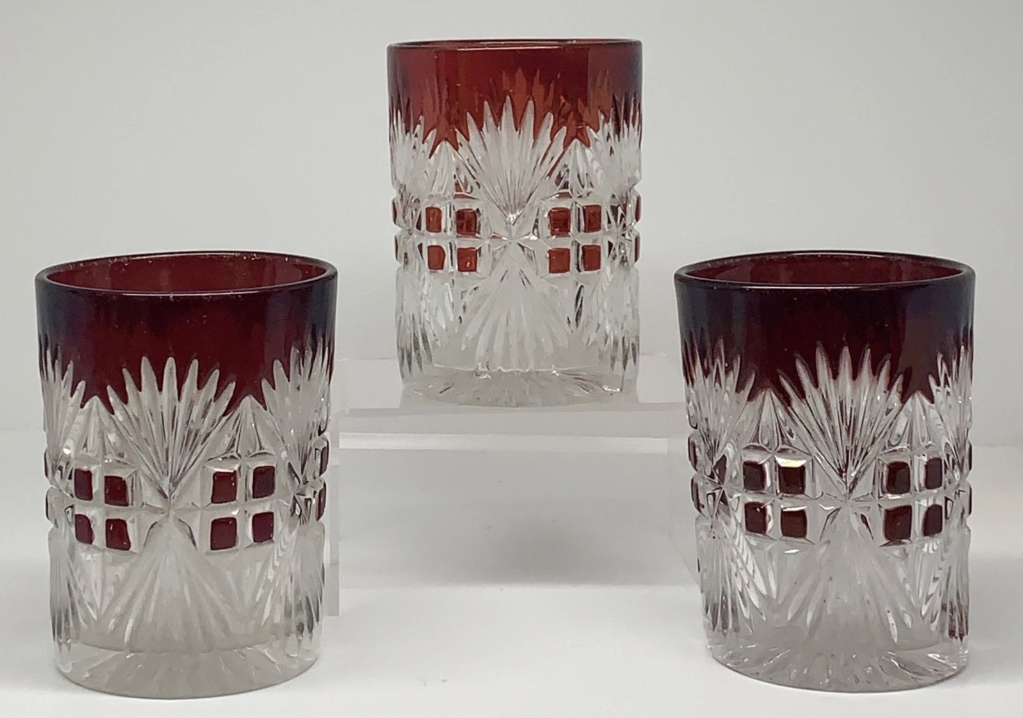 EAPG McKee & Brothers "Majestic" (OMN) ruby stained tumblers 3 3/4" 1893-1901