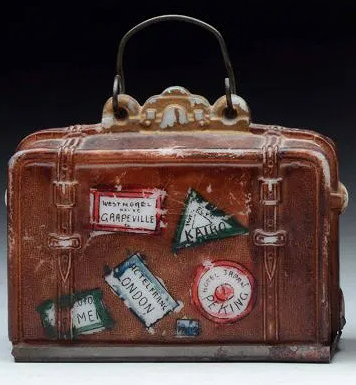 West Suitcase Candy Container with Travel Pennants 