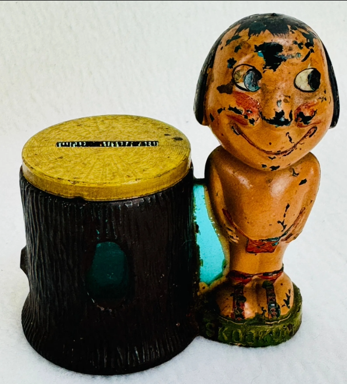Skookum by Tree Trunk Candy Container (Green Glass)