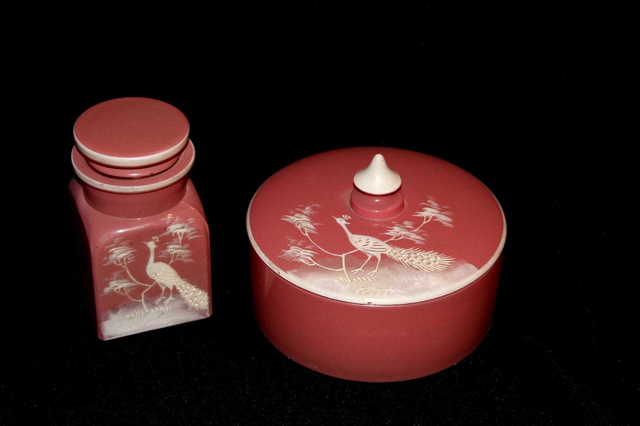 Bath Bottle and Vanity Box with Peacock Decoration