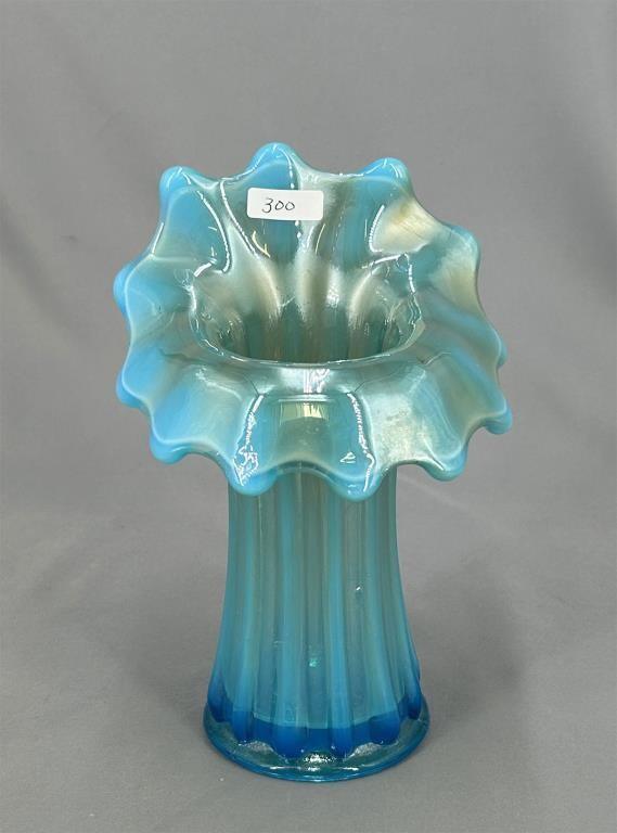 Corinth Jack-in-the-Pulpit Vase Blue Opalescent Carnival