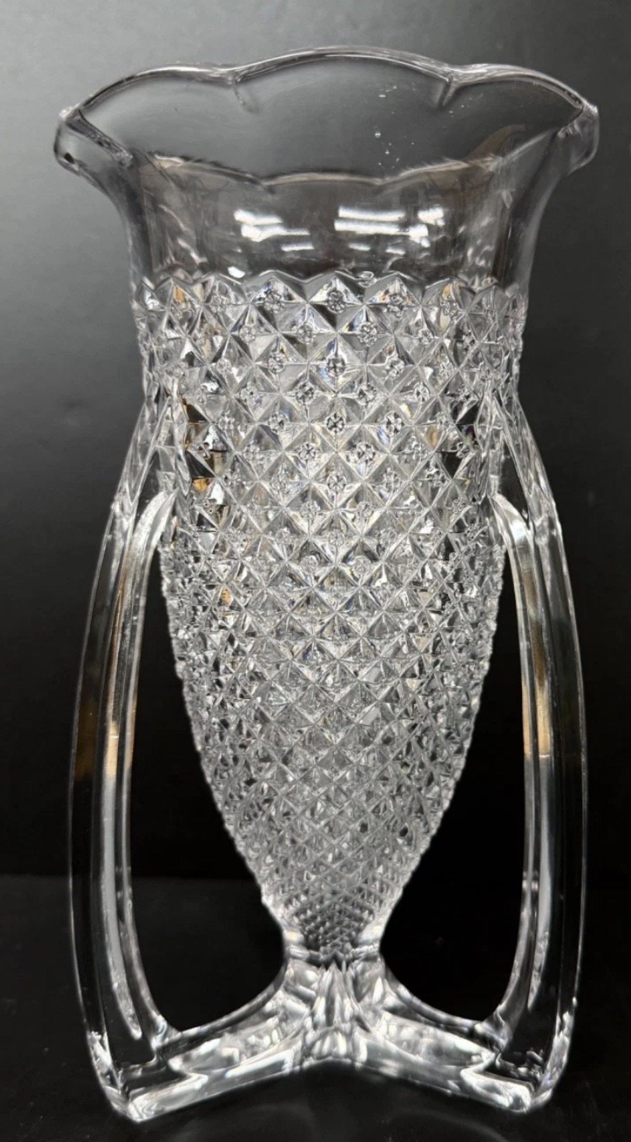 English Hobnail Three Handle Trophy Vase 