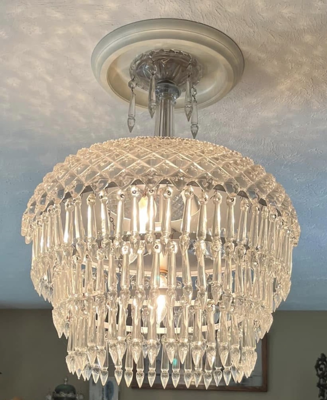 English Hobnail Chandelier Large