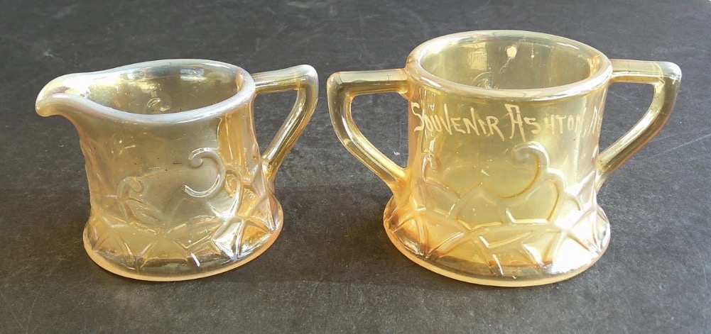 Estate / Elite / Filigree Sugar and Creamer Souvenir Peach Opalescent Carnival