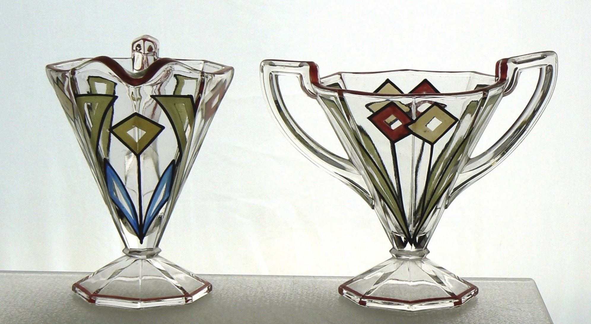 Line 1211 / Octagon Creamer and Sugar with Art Deco Decoration 