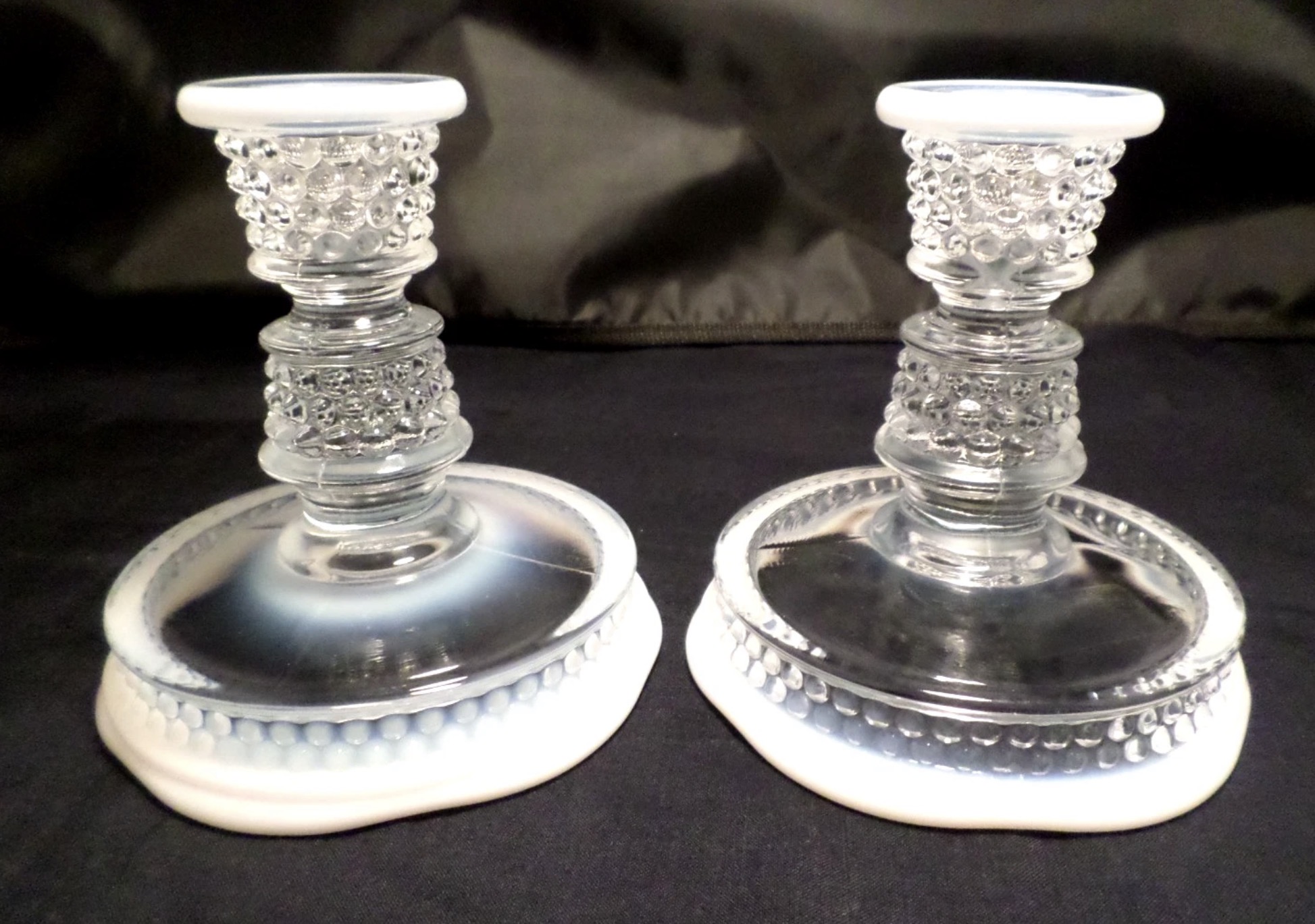 American Hobnail Candleholders Moonstone 