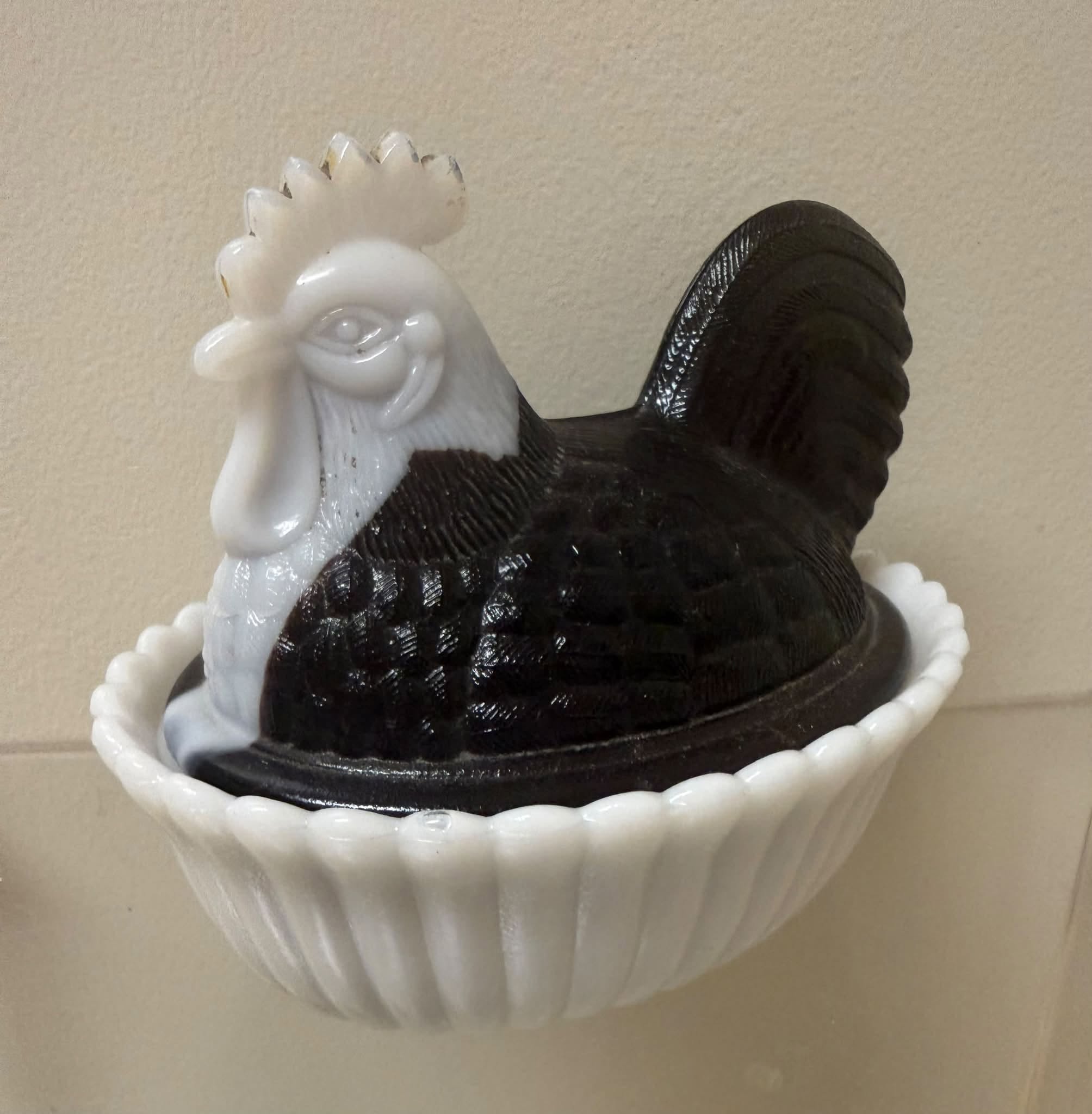 Black Hen with White Head on Basketweave Base