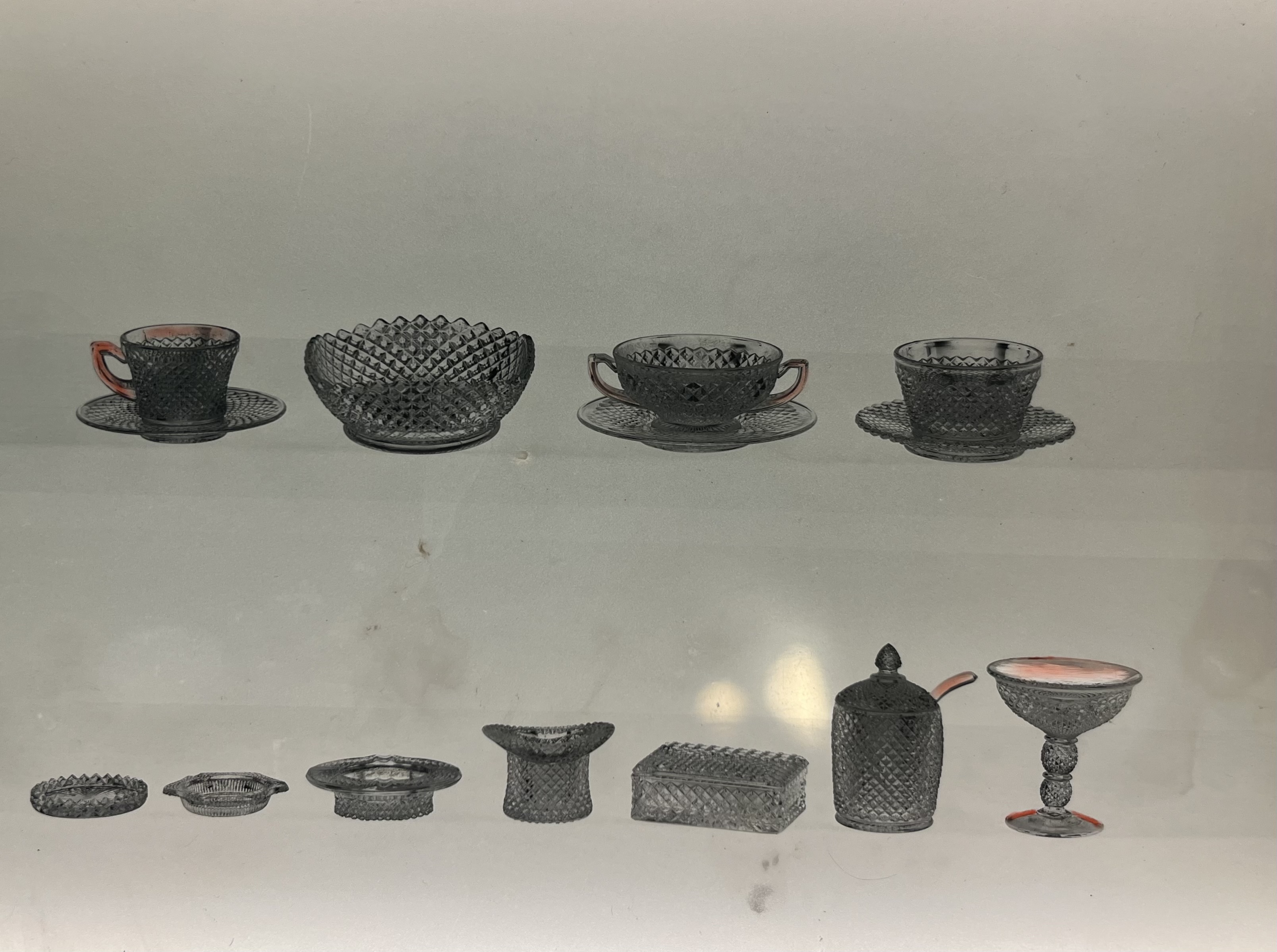 English Hobnail Assortment of Clear Glass with Ruby Stain for Advertisement #15