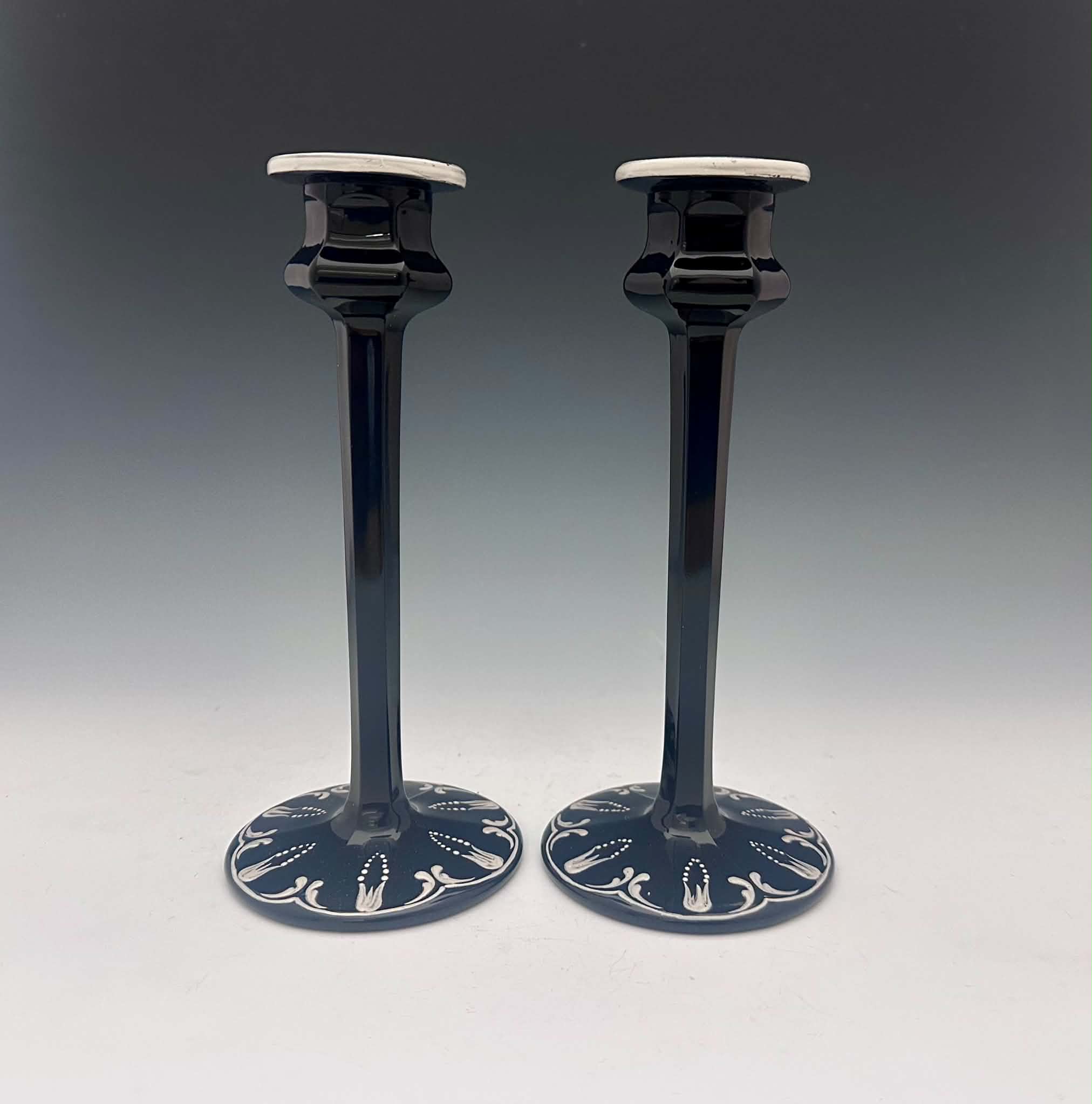 Line 1027 Black Candlesticks with White Enamel Decoration